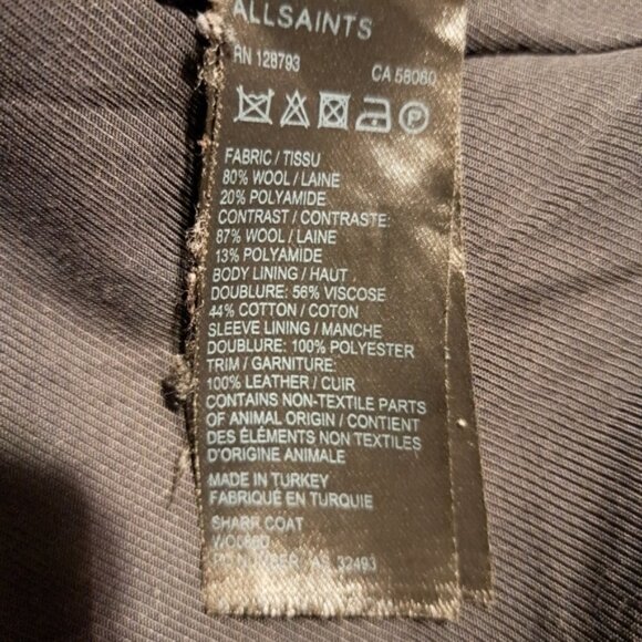 All Saints womens size 2 black Sharr coat, 80% wool, leather collar - Picture 10 of 13